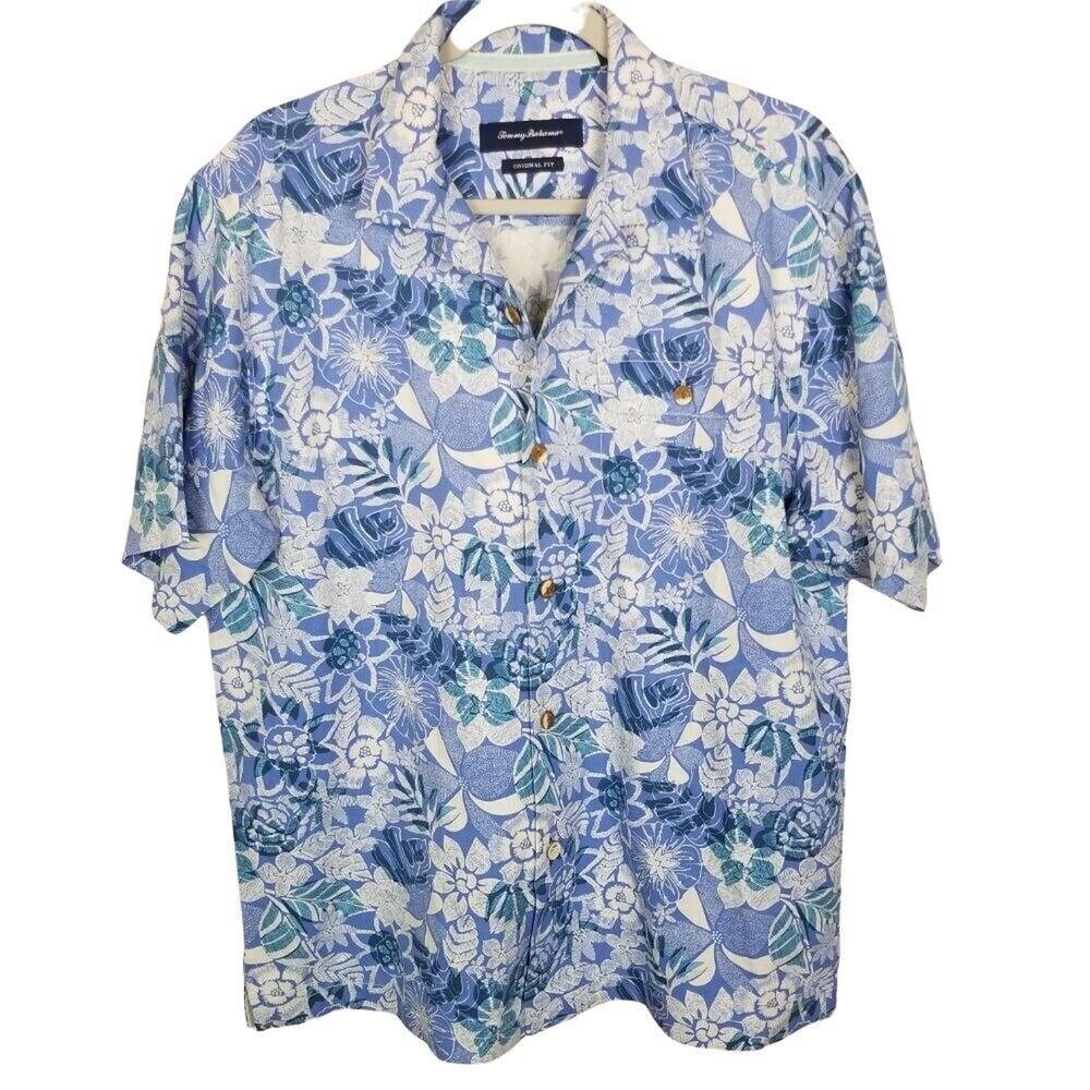 Tommy Bahama Mens Silk Blend Floral Hawaiian Shirt M Resortwear Tropical Beach